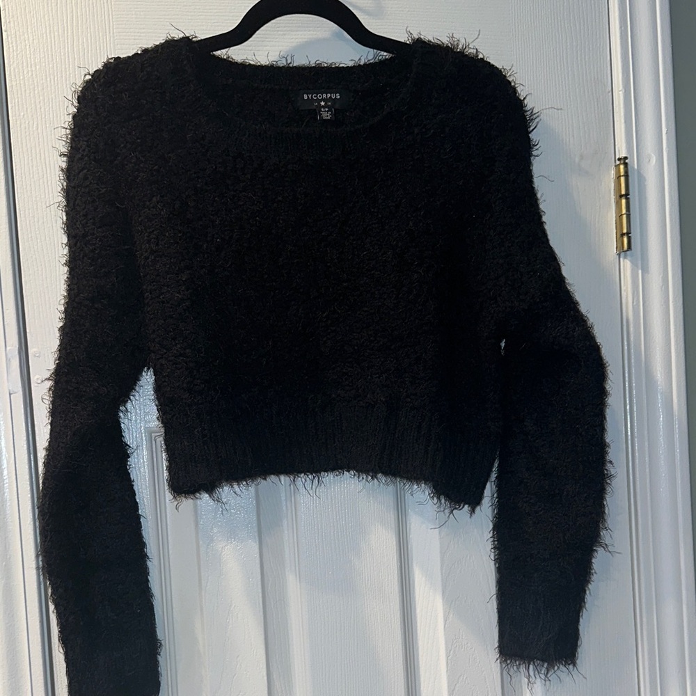 Chic Black Fuzzy Sweater Urban Outfitters